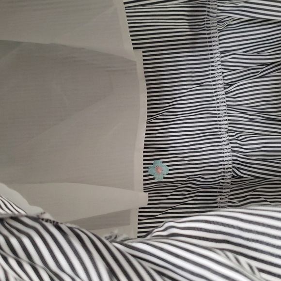 Dance & Marvel Midi Skirt Medium Black White Stripe Floral Ruffle Embroidered - Picture 4 of 16